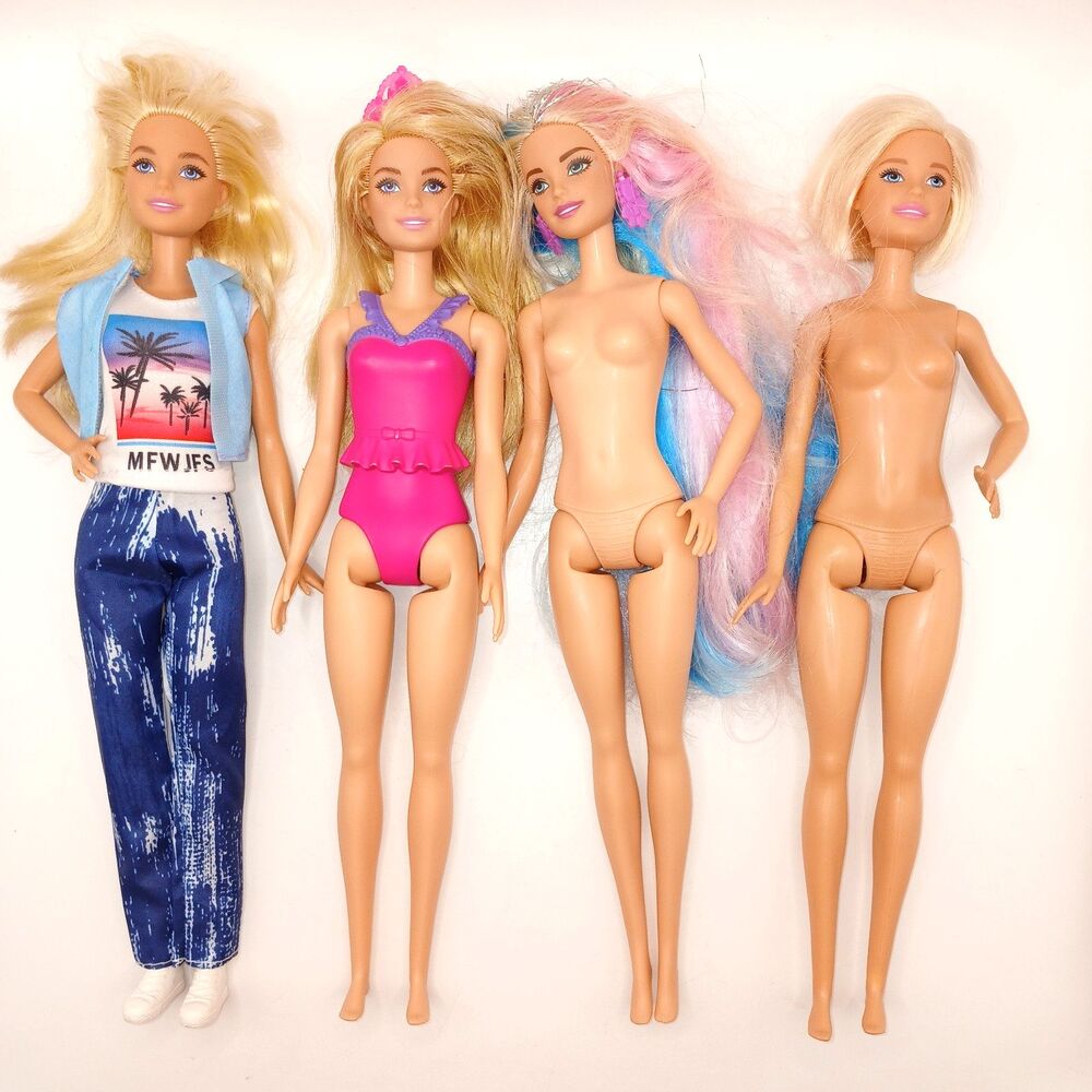 Lot of 4 Barbie Dolls Fantasy Hair 1 Dressed 1 Princess 2 Nude